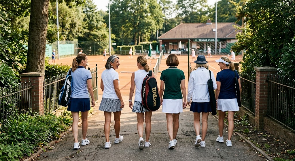 Jugadoras de equipo de tenis en competencia de interclubes